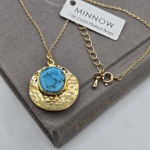 Gold Dainty Turquoise Charm Full Moon Necklace Boutique Brand Gold Plated Brass